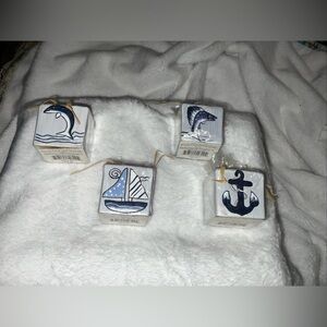 TEA LIGHT CANDLE HOLDERS WITH SHIPS & FISH. NAUTICAL THEME. SET OF 4 BRAND NEW